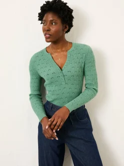 Gebreide Kleding*Fat Face - FatFace Knitted Button Front Henley Jadegroen