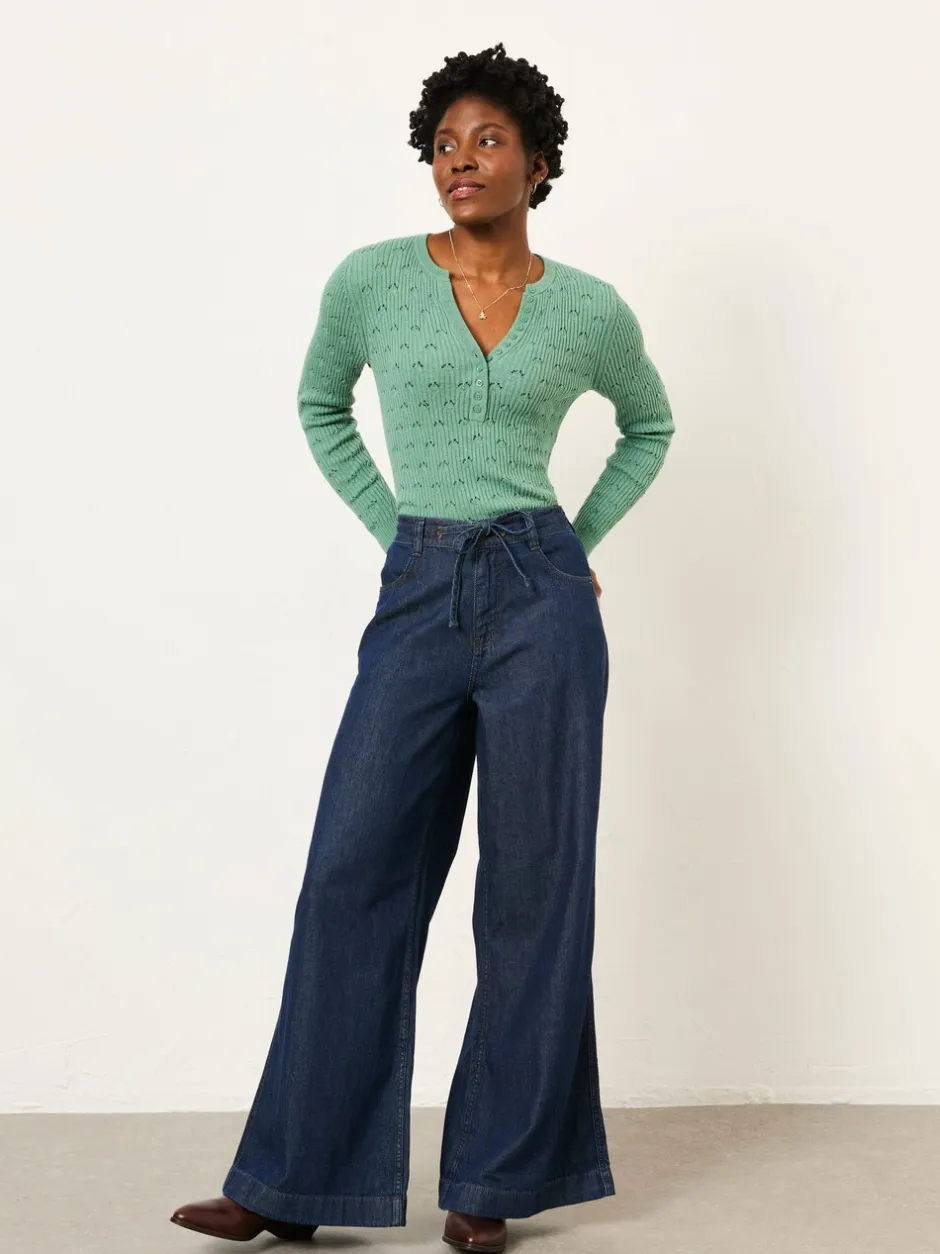Gebreide Kleding*Fat Face - FatFace Knitted Button Front Henley Jadegroen