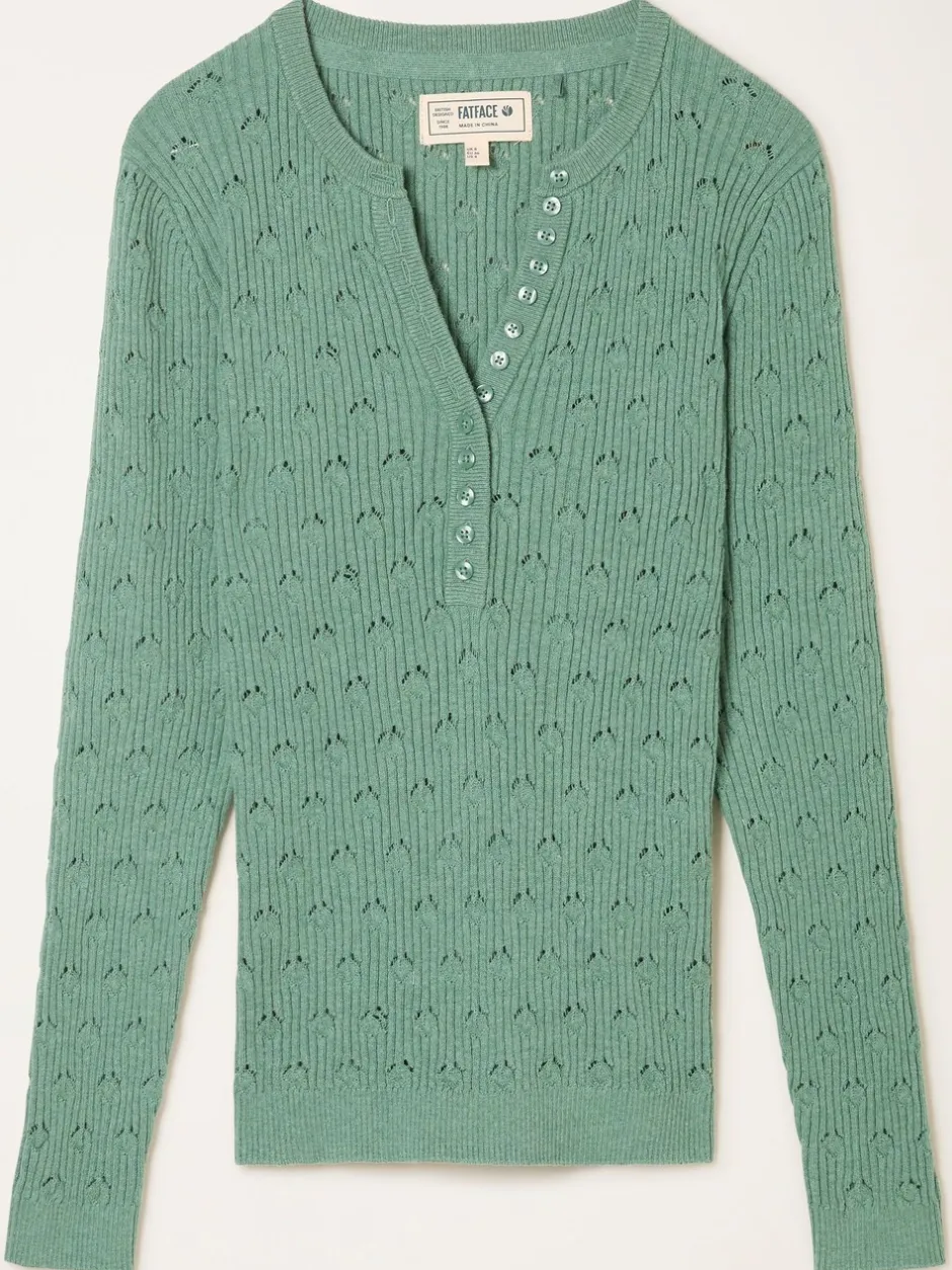 Gebreide Kleding*Fat Face - FatFace Knitted Button Front Henley Jadegroen