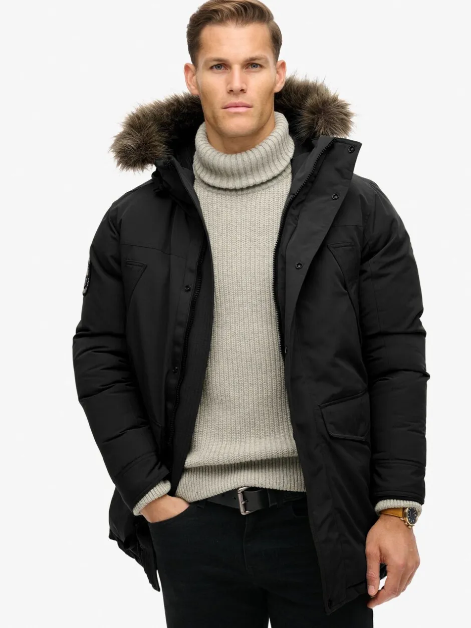 Jassen En Jacks*Superdry - Everest parka met imitatiebont Jet black
