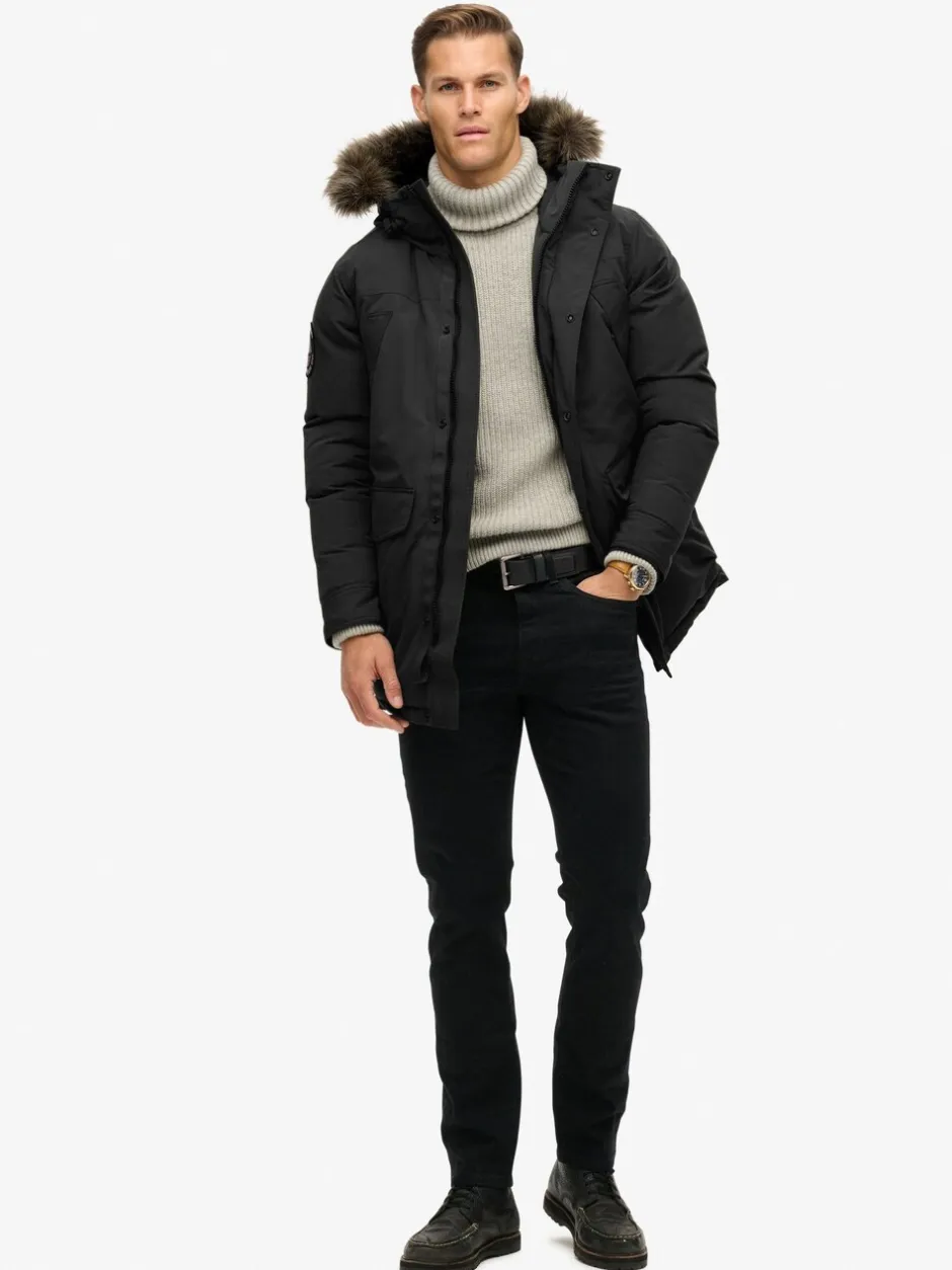 Jassen En Jacks*Superdry - Everest parka met imitatiebont Jet black