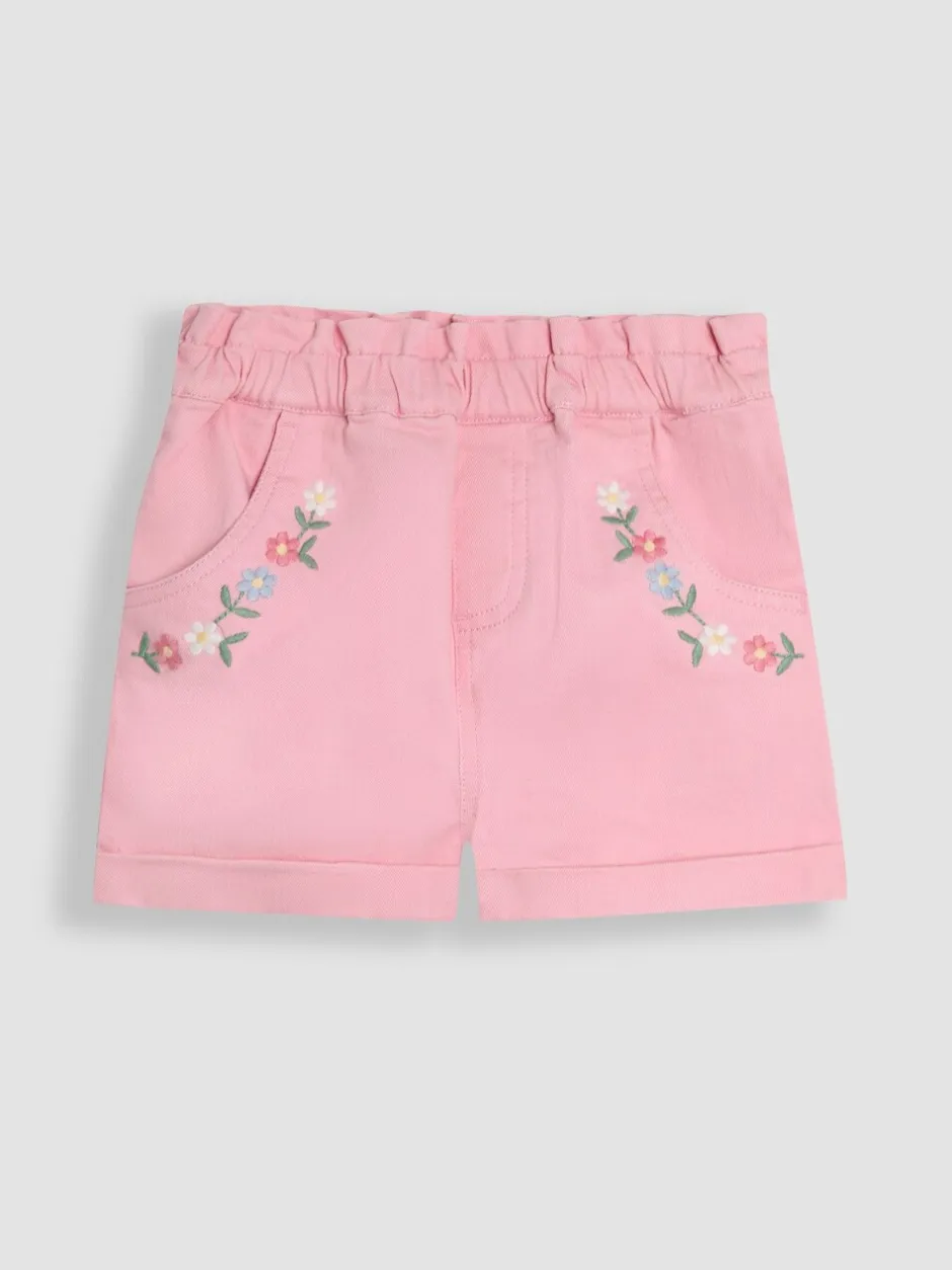Shorts*Jojo Maman Bébé - 100% katoenen keperstof shorts met geborduurde omgeslagen zoom