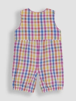 Tuinbroeken|Jumpsuits En Playsuits|Jojo Maman Bébé - Geborduurde geruite bretelbroeken van 100% katoen