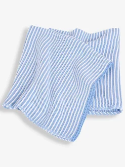 Babyartikelen En Slaapzakken *Jojo Maman Bébé - Gebreid dekentje met strepen Blauw