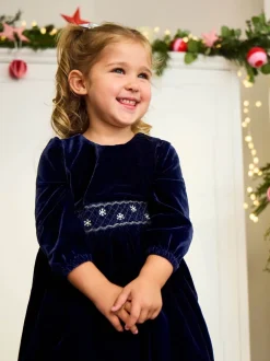 Gelegenheidskleding|Jurken*Jojo Maman Bébé - Gesmokte fluwelen feestjurk met taille