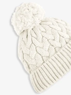 Mutsen, Handschoenen En Sjaals|Jojo Maman Bébé - Grofgebreide kabelmuts met pompon