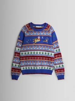 Gebreide Kleding|Jojo Maman Bébé - Trui met kerstman, raket en fairislemotief voor heren