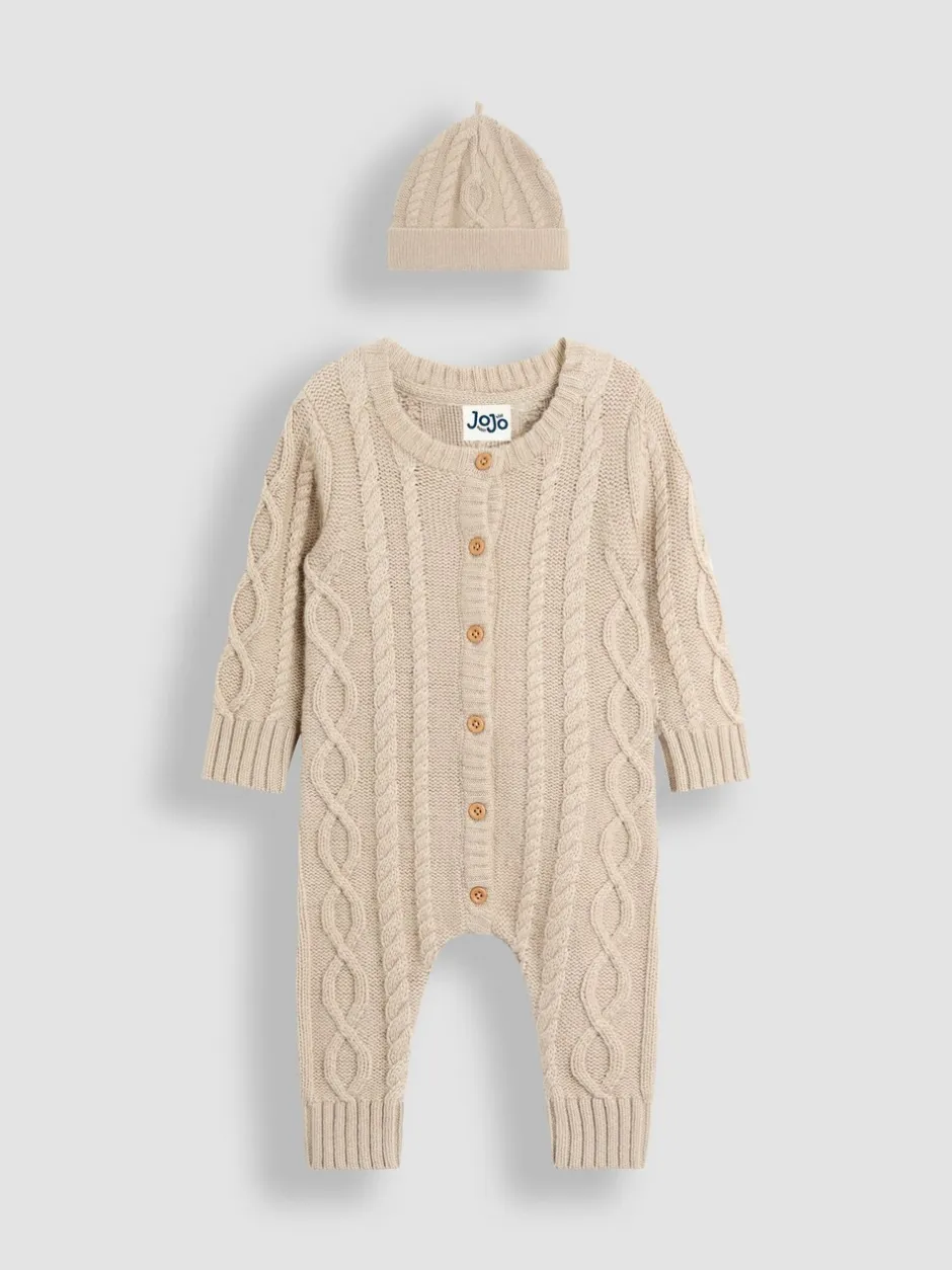 Rompertjes En Tuinbroeken*Jojo Maman Bébé Cable Knit All-In-One With Hat