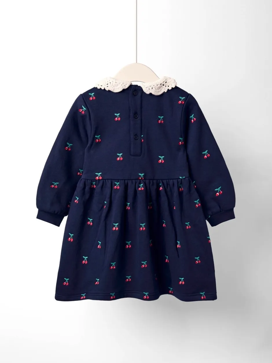 Jurken*Jojo Maman Bébé Crochet Collar Embroidered Sweat Dress