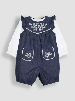 Jumpsuits En Playsuits*Jojo Maman Bébé Embroidered Chambray Dungarees & Top Set