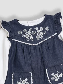 Jumpsuits En Playsuits*Jojo Maman Bébé Embroidered Chambray Dungarees & Top Set