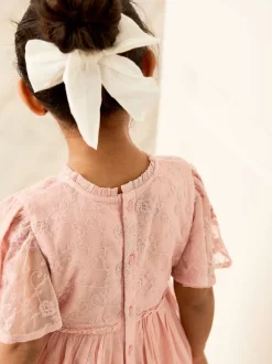 Gelegenheidskleding|Jurken*Jojo Maman Bébé Geborduurde Kanten Jurk met Schulp Mouwen en Bloemenprint voor Meisjes