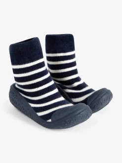 Pantoffels|Jojo Maman Bébé gestreepte pantoffelsokken voor jongens voor binnen en buiten