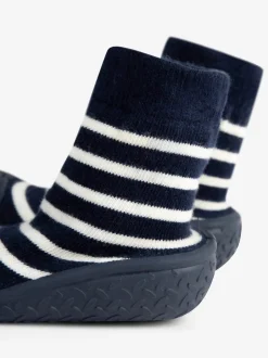Pantoffels|Jojo Maman Bébé gestreepte pantoffelsokken voor jongens voor binnen en buiten