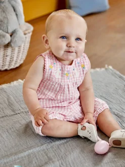 Tuinbroeken|Jojo Maman Bébé gingham tuinbroek met applicatie