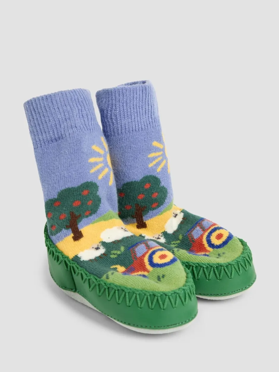 Pantoffels|Pantoffels|Jojo Maman Bébé mocassinsokken met boerderijscène
