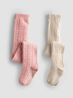 Sokken En Panty's*Jojo Maman Bébé 2-Pack Cotton Rich Cable Tights
