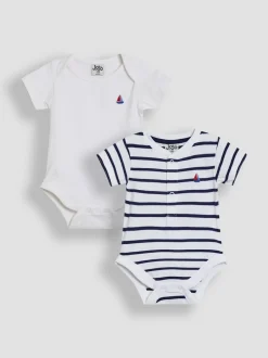 Rompertjes En Hemdjes|Jojo Maman Bébé 2-Pack Zeilbootstrepen & Effen Bodysuits