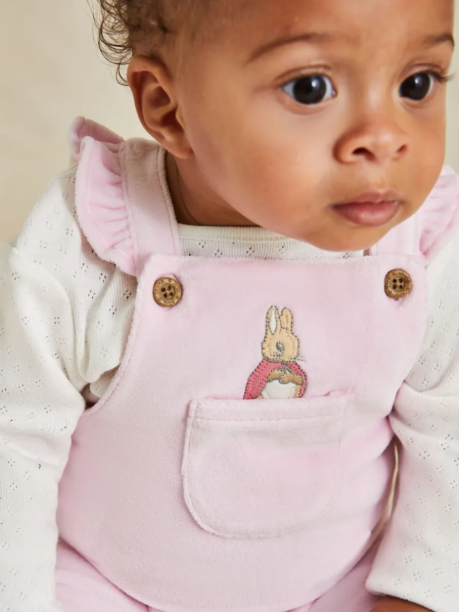 Jumpsuits En Playsuits|Jojo Maman Bébé Peter Rabbit Appliqué Velour Dungarees and Body Set
