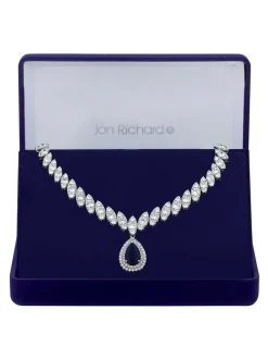 Sieraden*Jon Richard - Rhodium geplatineerde opvallende ketting met zirkonia in geschenkverpakking