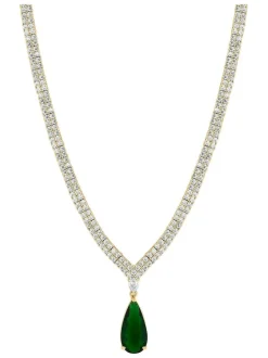 Sieraden|Jon Richard kraagketting met zirkoontjes en smaragdgroene peervormige hanger in geschenkdoosje