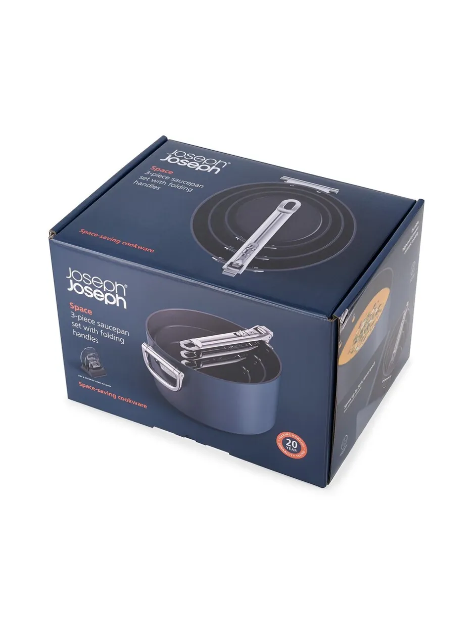 Joseph Joseph*Joseph Joseph Space Folding Handle Ceramic Nonstick 3 Piece Saucepan Set
