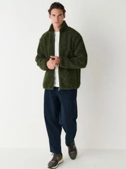 Loungewear|Jassen En Jacks|Next - Doorritsbare funnel Borg Fleece Kaki Groen nep