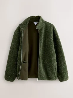 Loungewear|Jassen En Jacks|Next - Doorritsbare funnel Borg Fleece Kaki Groen nep