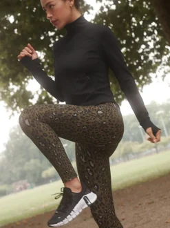 Sportkleding|Leggings En Joggingbroeken*Next - Outdoor legging met fleecevoering en warme handgreep Kaki met dierenprint