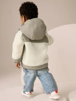 Jassen, Jacks En Kinderwagenpakjes|Jassen En Jacks|Next Kaki/crèmekleurig - Borgjack met kleurblokken (3mnd -7jr)