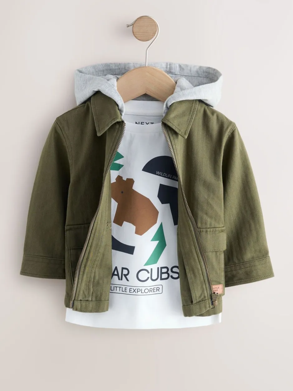 Shirts*Next Kakigroen - 2 -delig Set van overshirt met capuchon en T-shirt (3mnd-7jr)