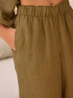 Broeken*Next Kakigroen - 100% linnen Premium broek met wijde pijpen