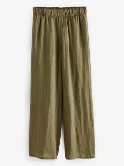 Broeken*Next Kakigroen - 100% linnen Premium broek met wijde pijpen