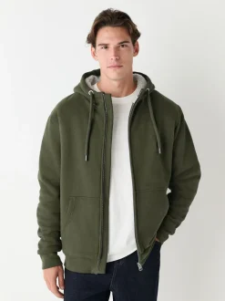 Jassen En Jacks|Sweaters En Hoody´S*Next - Borg hoodie met fleecevoering en volledige ritssluiting Kakigroen
