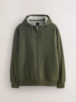 Jassen En Jacks|Sweaters En Hoody´S*Next - Borg hoodie met fleecevoering en volledige ritssluiting Kakigroen
