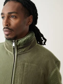 Jassen En Jacks|Sweaters En Hoody´S|Next - Cord Block Zip Through Funnel Fleece Kakigroen