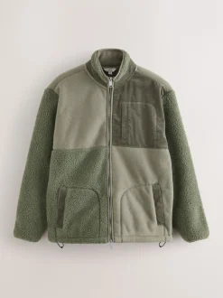 Jassen En Jacks|Sweaters En Hoody´S|Next - Cord Block Zip Through Funnel Fleece Kakigroen
