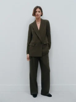 Kostuums En Werkkleding|Broeken*Next Kakigroen - Crosshatch Elastic Waist Wide Leg Trousers