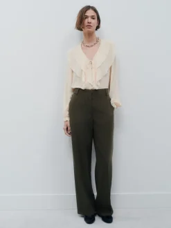 Kostuums En Werkkleding|Broeken*Next Kakigroen - Crosshatch Elastic Waist Wide Leg Trousers