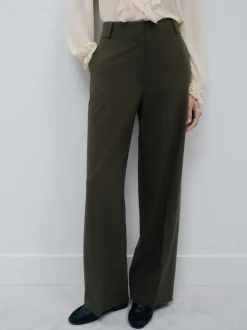 Kostuums En Werkkleding|Broeken*Next Kakigroen - Crosshatch Elastic Waist Wide Leg Trousers