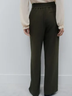 Kostuums En Werkkleding|Broeken*Next Kakigroen - Crosshatch Elastic Waist Wide Leg Trousers