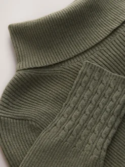 Gebreide Kleding|Next Kakigroen - Geribde trui met rolkraag en wol