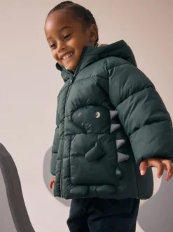 Jassen, Jacks En Kinderwagenpakjes|Jassen En Jacks|Next Kakigroen - Gewatteerde jas met dinosauruszak (3mnd-7jr)