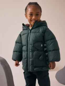 Jassen, Jacks En Kinderwagenpakjes|Jassen En Jacks|Next Kakigroen - Gewatteerde jas met dinosauruszak (3mnd-7jr)