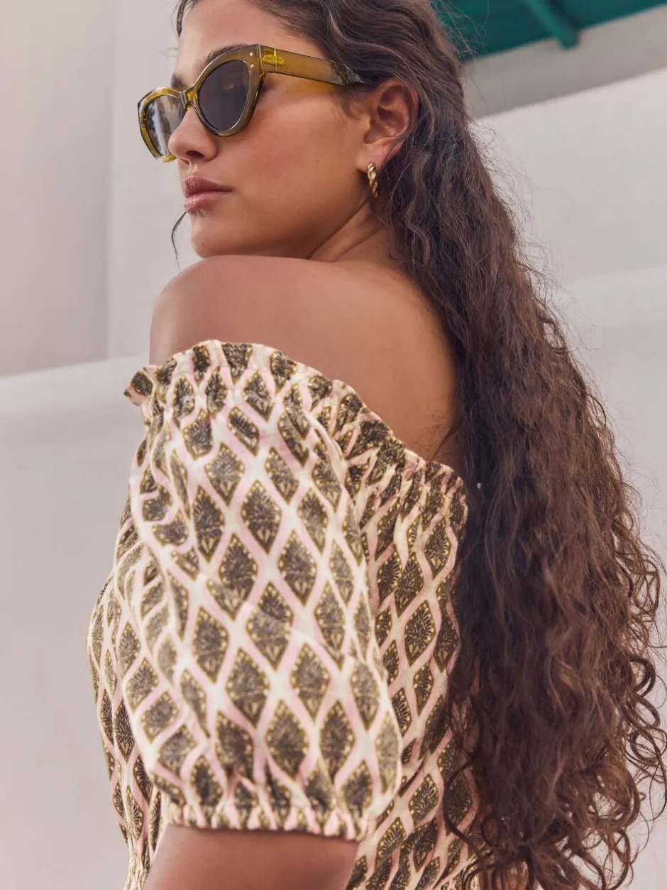 Jumpsuits En Playsuits|Gelegenheidskleding*Next - Jumpsuit met blote schouders en wijde pijpen van 100% katoen Kakigroen