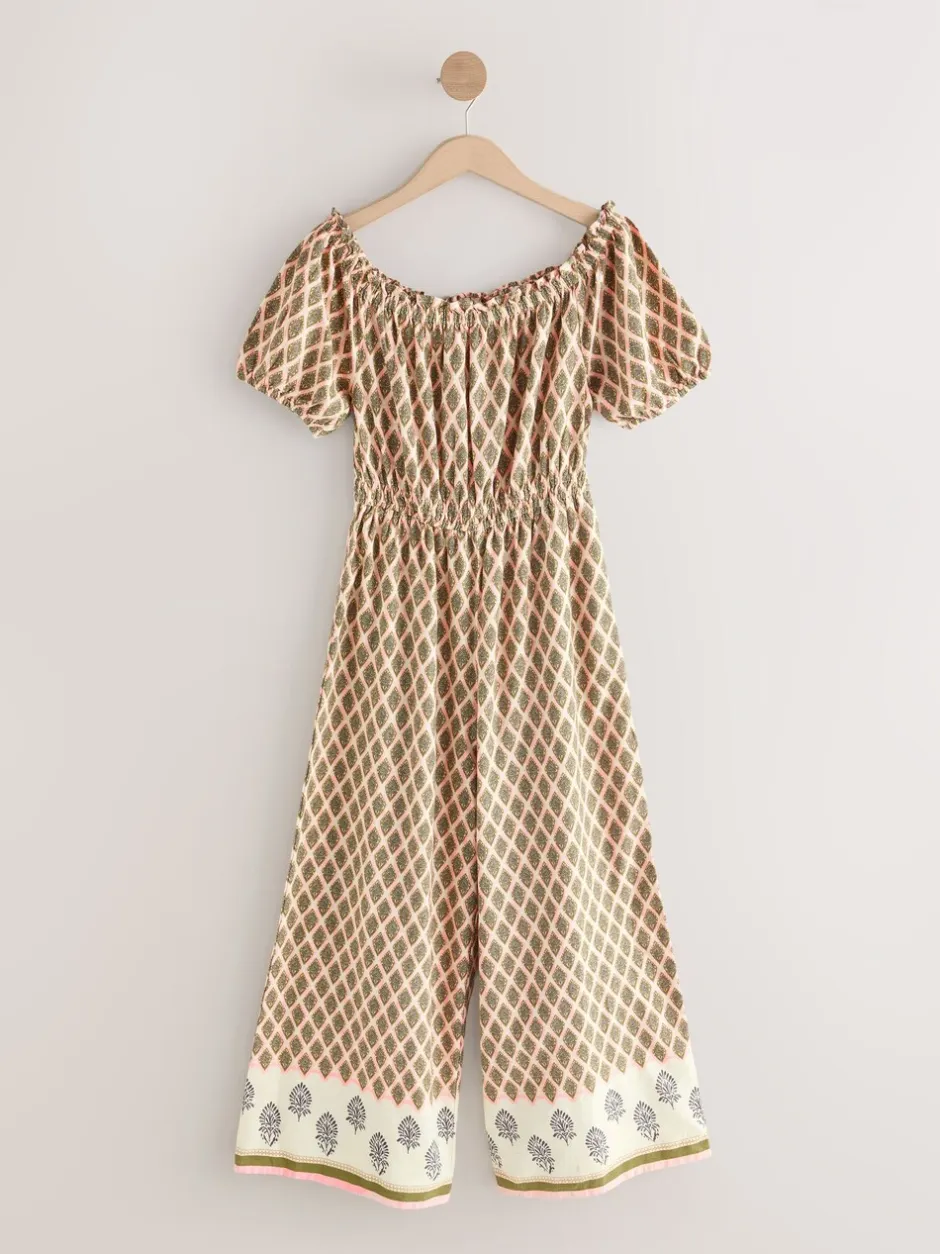 Jumpsuits En Playsuits|Gelegenheidskleding*Next - Jumpsuit met blote schouders en wijde pijpen van 100% katoen Kakigroen