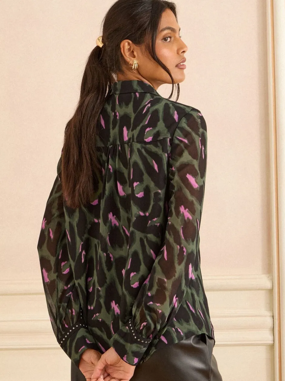 Blouses En Overhemden|Tops En T-Shirts*Love & Roses - overhemd met knopen en lange mouwen Kakigroen
