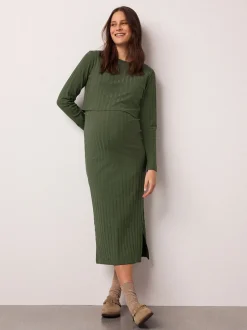 Moederschap*Next - Maternity Long Sleeve Nursing Shelf Dress Kakigroen