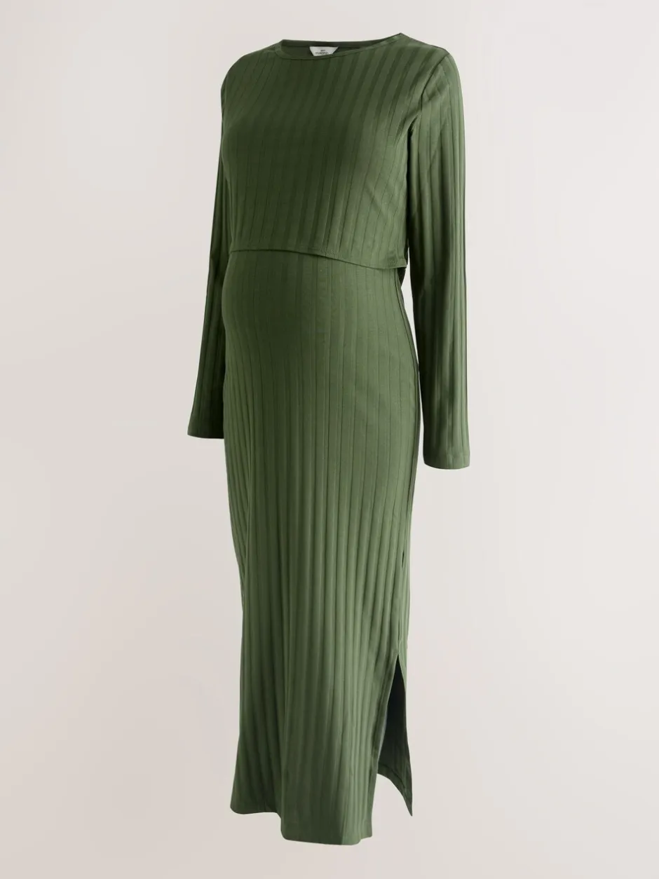 Moederschap*Next - Maternity Long Sleeve Nursing Shelf Dress Kakigroen