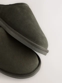 Pantoffels|Loungewear*Next - Met imitatiebont gevoerde Signature suède pantoffelmuiltjes Kakigroen